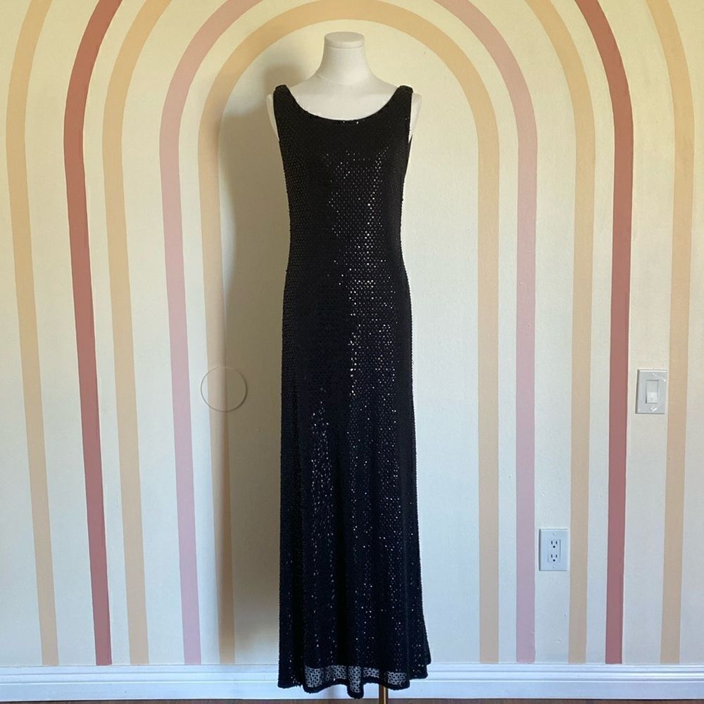 Jovani Black Sequin Beaded Open Back Evening Gown Size 6